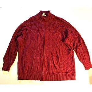 Womens St.Johns Bay Full Zip Sweater Cardigan Red High Neck Long Sleeve 2X
